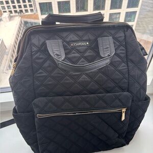 Joan & David Black Quilted Backpack Tote with Gold Hardware